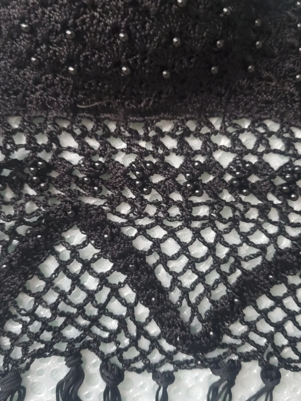 Black Crochet Fringe Halter Crop Top - Picture 3 of 5